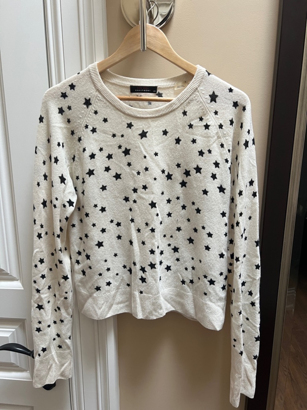 Equipment White Cashmere Sweater with Black Star Print